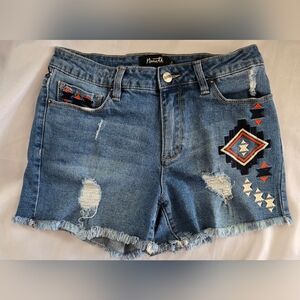 Nanette Lepore Denim Shorts Sz 6 Southwestern Embroidery 3 1/2" Inseam
